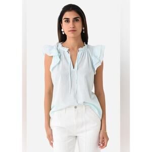 Stark X Dreamy Ruffle Sleeves Poplin Top Aqua NEW (size L)